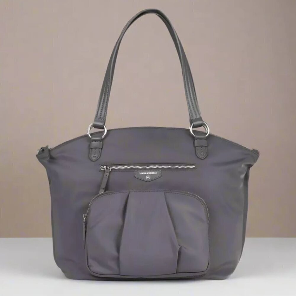 TWELVElittle Large Diaper Bag Gray Allure Nylon Tote Crossbody Baby Shoulder Bag